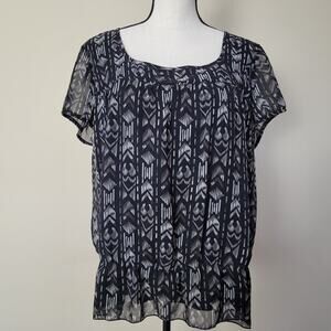 Reitmans Plus Petite 18 Pullover Top Lined Body Sheer Cap Sleeve Black White